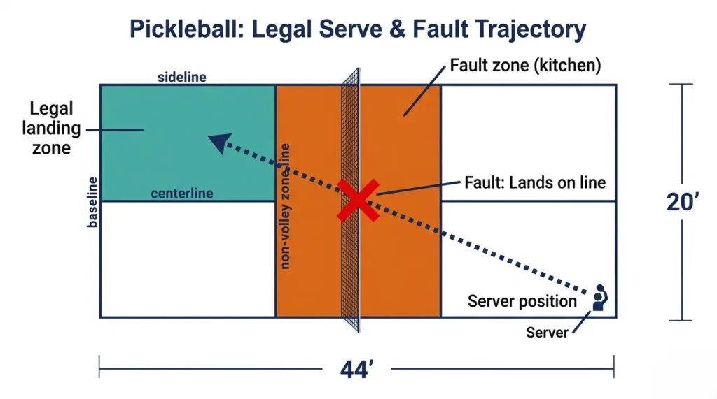 legal pickleball serve trajectory diagram
