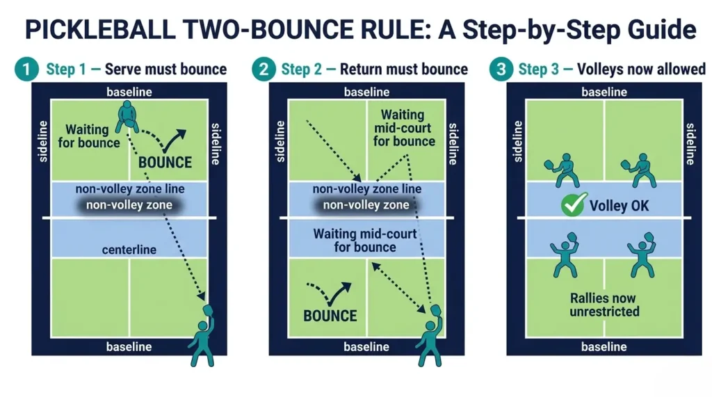 pickleball two bounce rule explained diagram